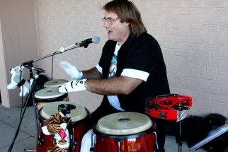 Jim DeVries playing bongos