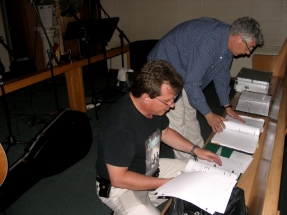Mark and Burke organizing song binders