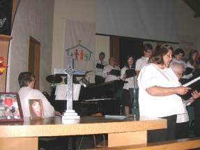 Choir with cross in foreground