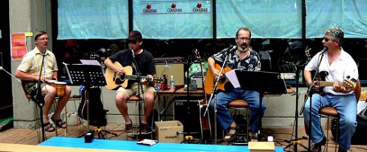 sitting coyotes singing,Eric bongos,Mark guitar,Peter guitar,Burke bass