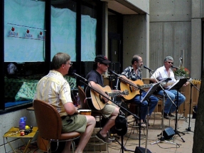 sitting coyotes singing,Eric bongos,Mark guitar,Peter guitar,Burke bass